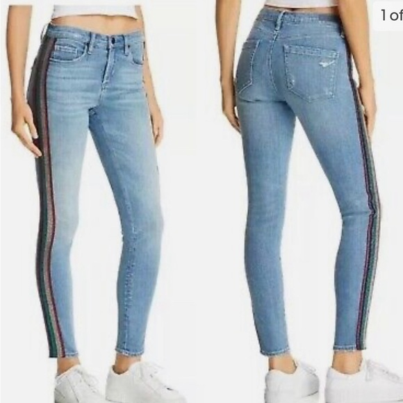 Blanknyc The Bond Glitter-Striped Mid-Rise Skinny Jeans in Retrograde Women’s 28 - Picture 2 of 16